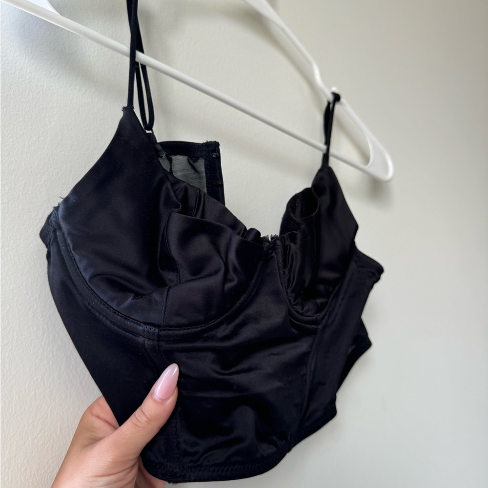 Elegant Black Satin Bralette Crop Corset